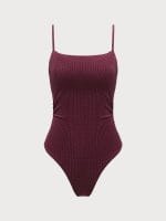 Burgundy Textured Backless One-Piece Swimsuit - Image 6