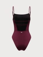 Burgundy Textured Backless One-Piece Swimsuit - Image 7