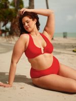 Red U-Ring Cross Back Plus Size Bikini Top - Image 4