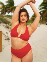 Red U-Ring Cross Back Plus Size Bikini Top - Image 2