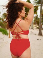 Red U-Ring Cross Back Plus Size Bikini Top - Image 3
