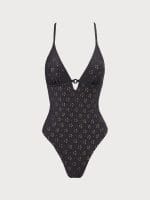 Black Floral Cutout One Piece Swimwear - Image 4