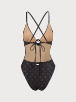 Black Floral Cutout One Piece Swimwear - Image 5