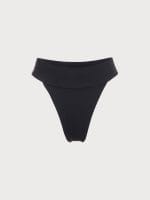 Black Ribbed High Cut Wide Waistband Bikini Bottom - Image 4