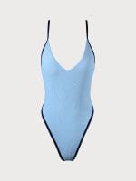 Blue Contrast Trim One-Piece Swimsuit - Image 6