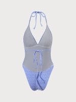 Blue Jacquard Halter One-Piece Swimsuit - Image 8