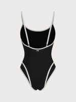 Black Contrast Ribbed U Neck One-Piece Swimsuit - Image 8