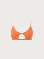Orange Floral Jacquard Cut Out Bikini Top - Image 6