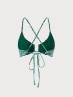 Green Floral Jacquard U-Ring Bikini Top - Image 7