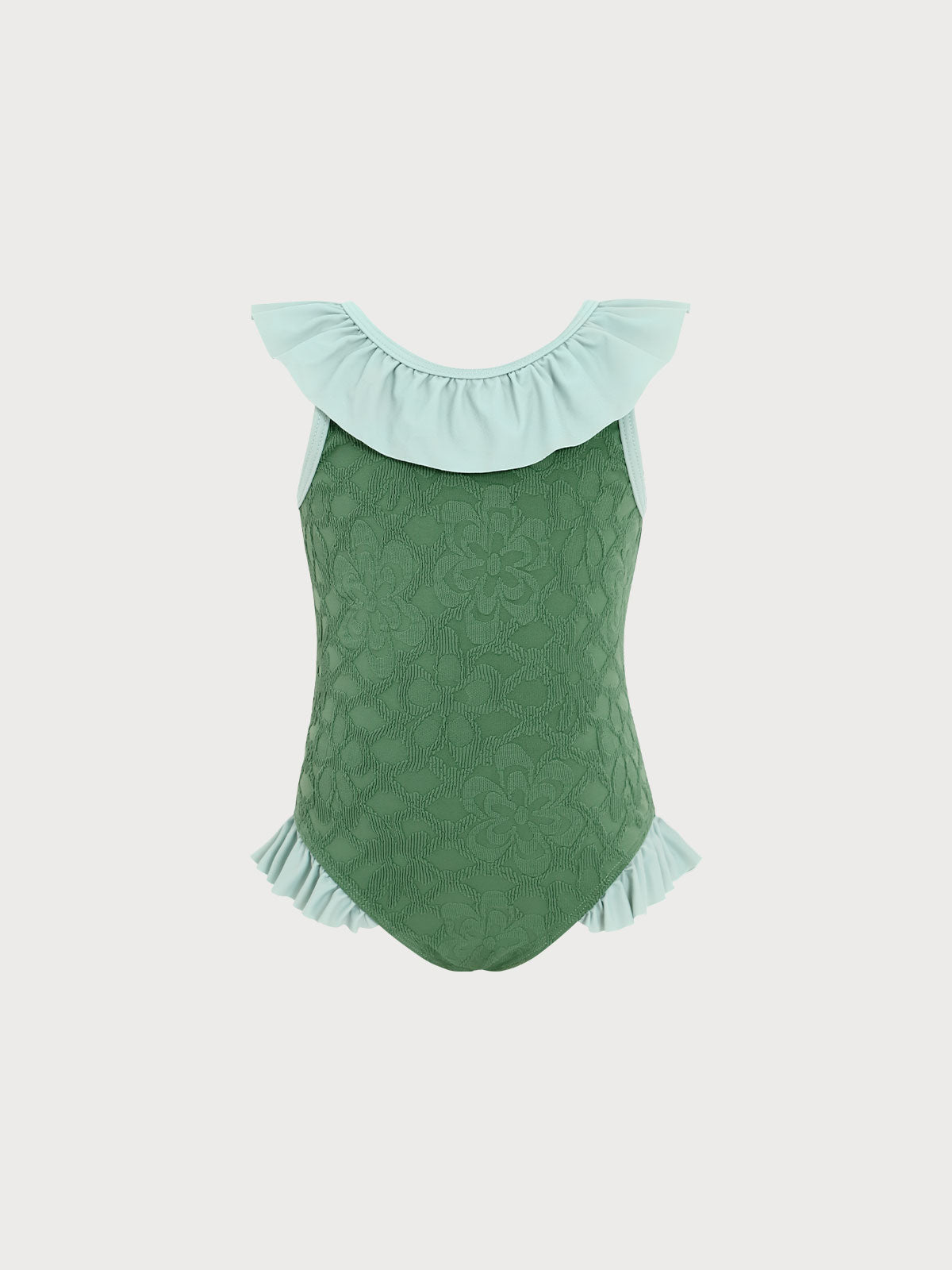 girls-knitted-nylon-one-piece-swimsuit-dark_green-sustainable-girls_clothing-vbduta Girls Dark Green Jacquard One-Piece - Image 1