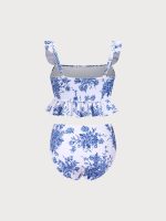 Girls' Blue Floral Tankini Set - Image 2