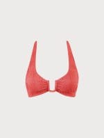 Red Jacquard U-Ring Cross Back Bikini Top - Image 6