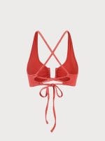Red Jacquard U-Ring Cross Back Bikini Top - Image 7