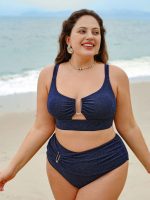 Blue Ruched Glitter Plus Size Bikini Bottom - Image 3