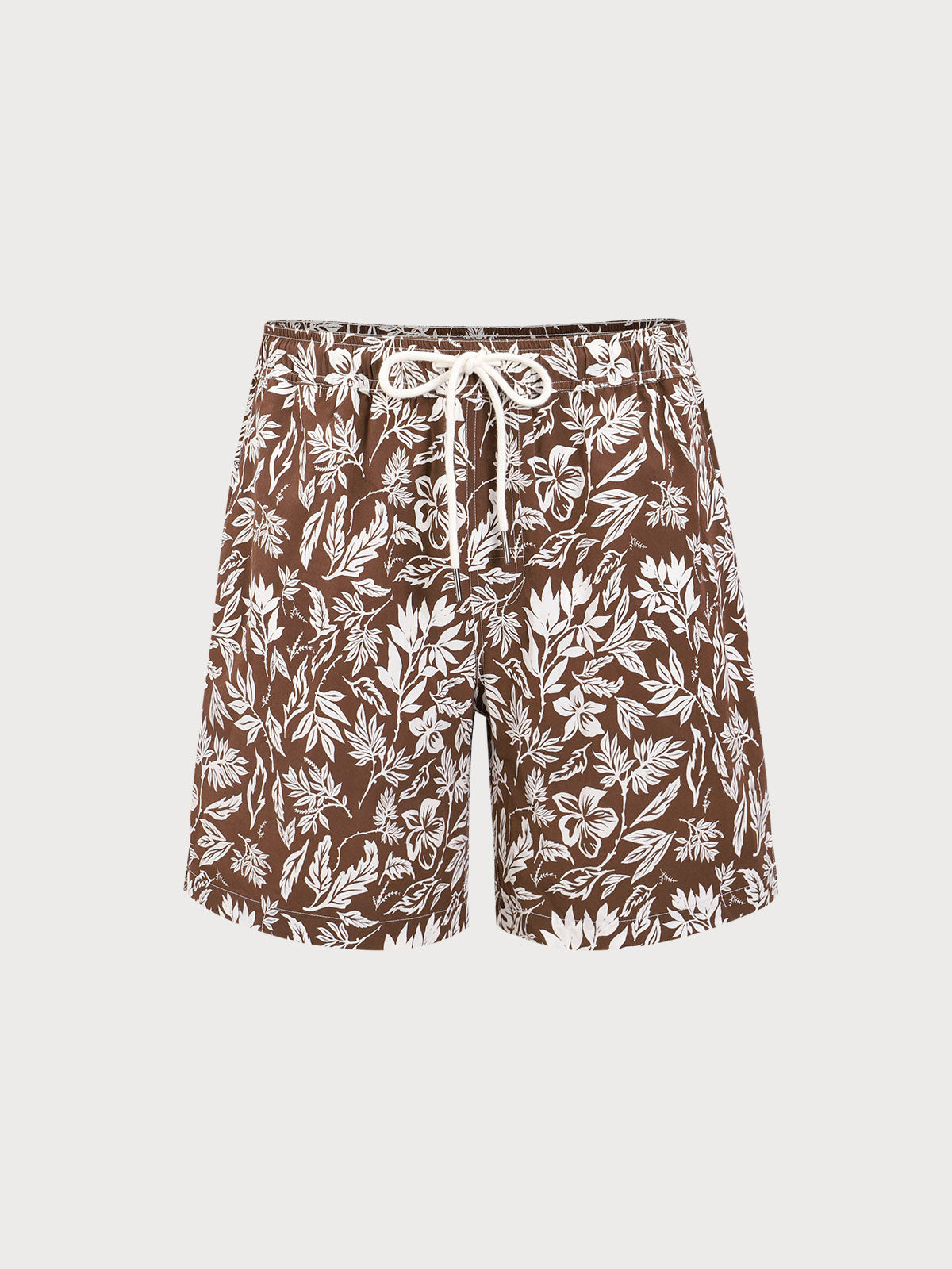 men_-s-woven-nail-spandex-swim-shorts-brown-sustainable-men_s_beach_shorts-huzejg Brown Floral Print 7" Swim Trunks - Image 1