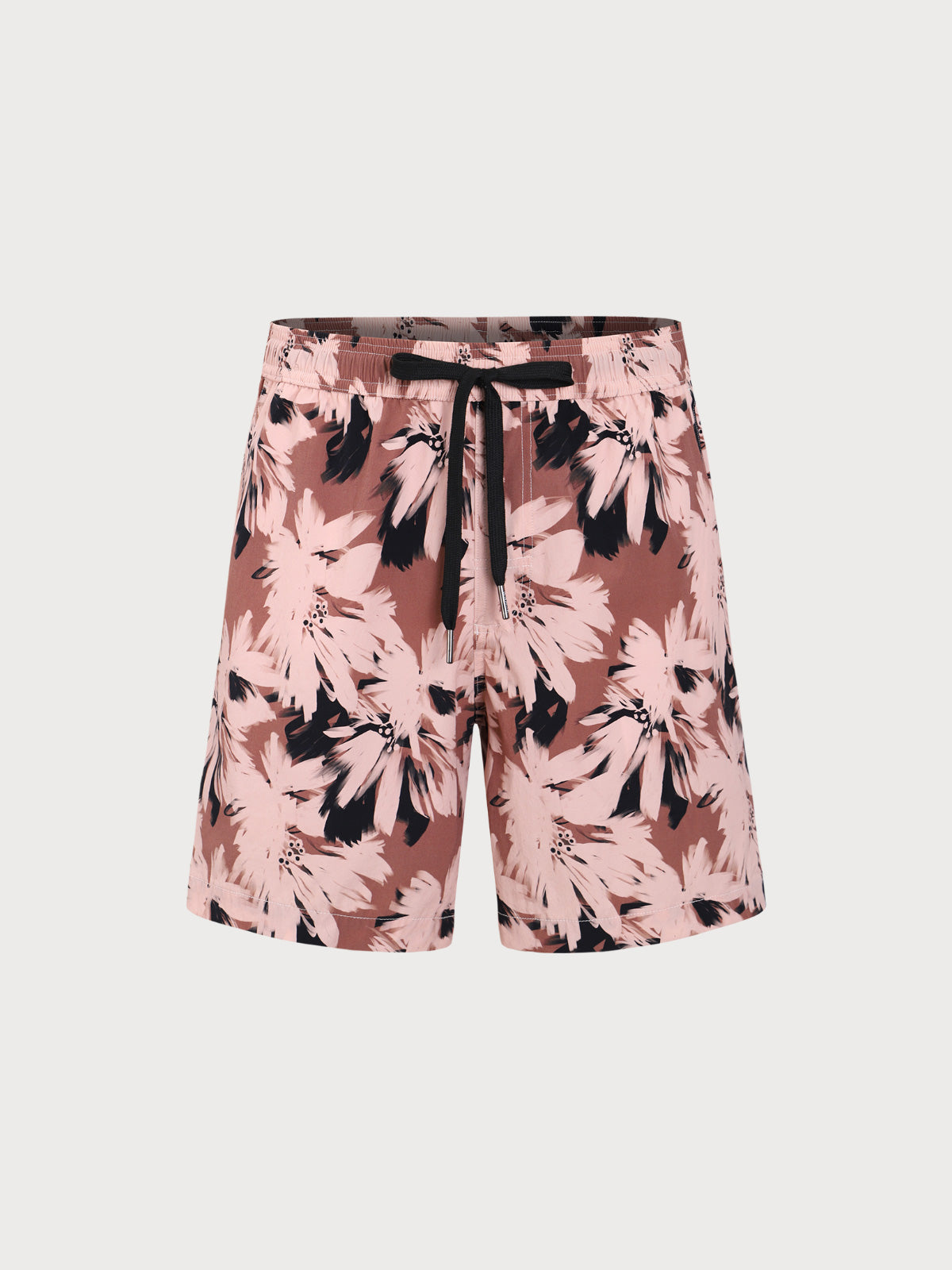 men_-s-woven-nail-spandex-swim-shorts-brown-sustainable-men_s_beach_shorts-nhuruc Brown Contrast Floral 7" Men's Swim Trunks - Image 1