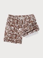 Brown Floral Print 7" Swim Trunks - Image 3