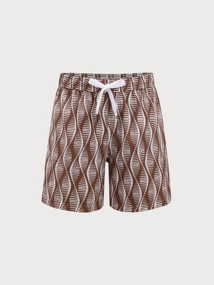 Brown Spiral 7" Crossover Swim Trunks