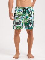 Hapnix® - Men's Green Printed 7" Swim Trunks