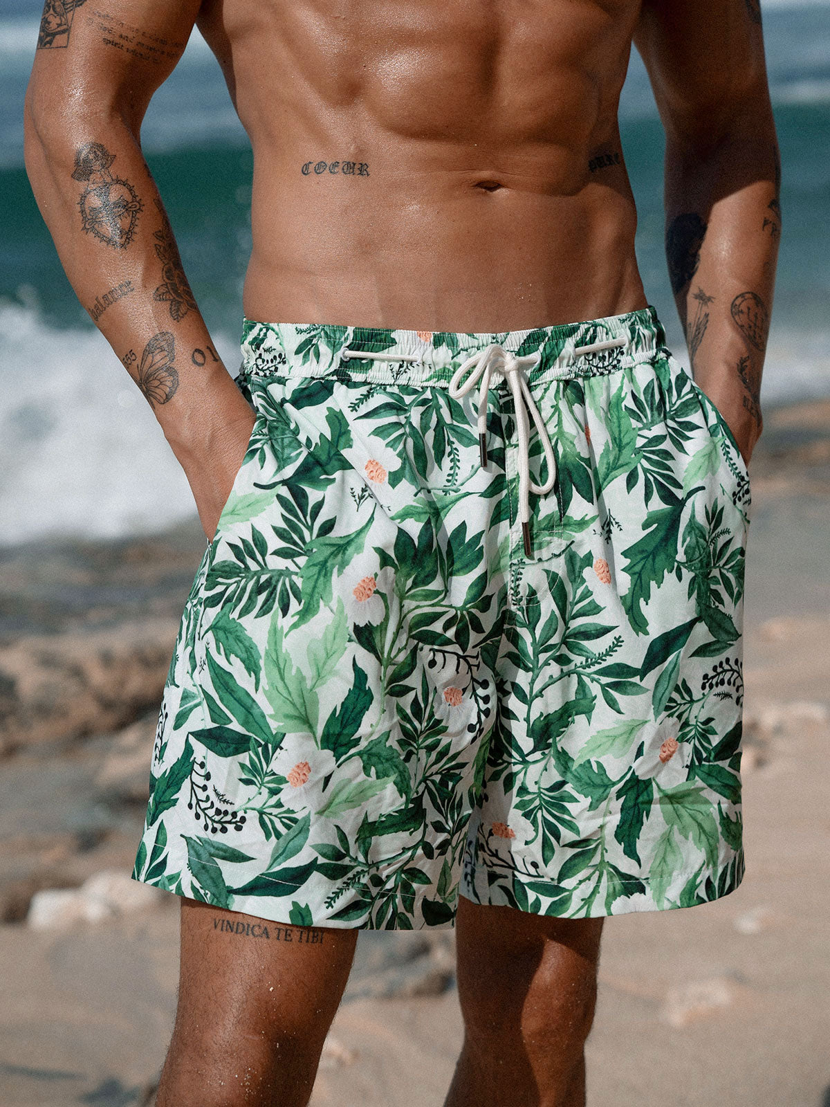 men_s-woven-blend-swim-shorts-sustainable-men_s_beach_shorts-ca8toj Hapnix® - The Green Floral Men's 7" Swim Trunks - Image 1