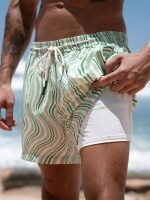 Hapnix® - The Green Stripe Men's 5" Swim Trunks - Image 2