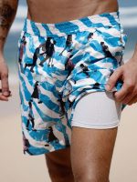 Hapnix® - The Blue White Men's 7" Swim Trunks - Image 6
