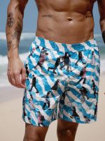 Hapnix® - The Blue White Men's 7" Swim Trunks - Image 3
