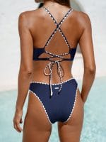 Navy Contrast Stitch Bikini Top - Image 9