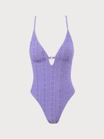 Purple Jacquard Cut-Out One-Piece Swimsuit - Image 6