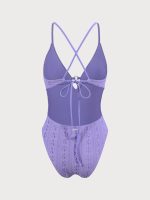 Purple Jacquard Cut-Out One-Piece Swimsuit - Image 7