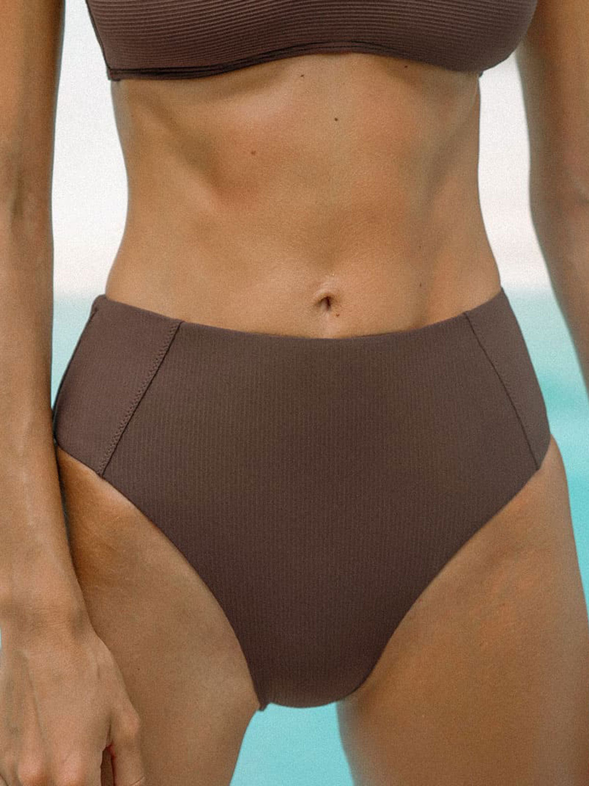 ribbed-seam-bikini-bottom-sustainable-bikinis-af6nt3 Coffee Ribbed Seam Full Coverage Bikini Bottom - Image 1