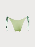 Ribbed Tie Reversible Bikini Bottom-Green - Image 10