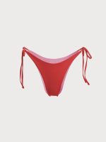 Ribbed Tie Reversible Bikini Bottom-Red - Image 8