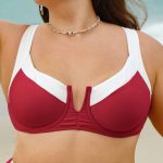 Red Contrast V Notch Plus Size Bikini Top