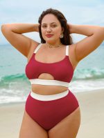 Red Contrast Cutout Plus Size Bikini Top - Image 4