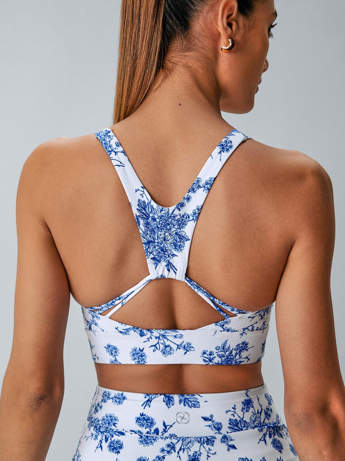 sustainable-yoga_tops-laaxel Blue Floral U Neck Sports Bra - Light Support - Image 1