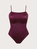 Burgundy Textured Backless Plus Size One-Piece Swimsuit - Image 5