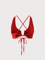 Red U-Ring Cross Back Plus Size Bikini Top - Image 7