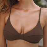 Coffee V-Neck Ribbed Bikini Top