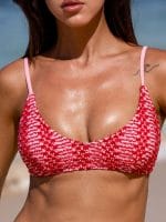 Red Striped Crochet Bikini Top - Image 2
