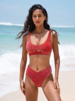 Red Lurex V Cut Full Coverage Bikini Bottom - Image 5