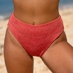 Red Jacquard Full Coverage Bikini Bottom
