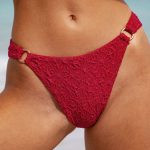Wine Red Textured O-Ring Bikini Bottom