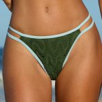 Dark Green Textured Cutout Bikini Bottom
