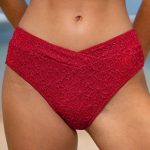 Wine Red Textured Full Coverage Bikini Bottom
