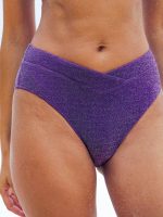 Purple Lurex V Cut Full Coverage Bikini Bottom