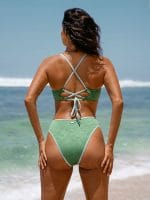 Dark Green Contrast Jacquard Bikini Bottom - Image 4