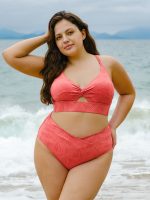 Red Jacquard V Cut Plus Size Bikini Bottom - Image 4