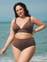 Dark Coffee Lurex Plus Size Bikini Bottom - Image 5