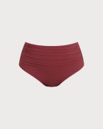 Wine Red Ruched Plus Size Bikini Bottom - Image 5